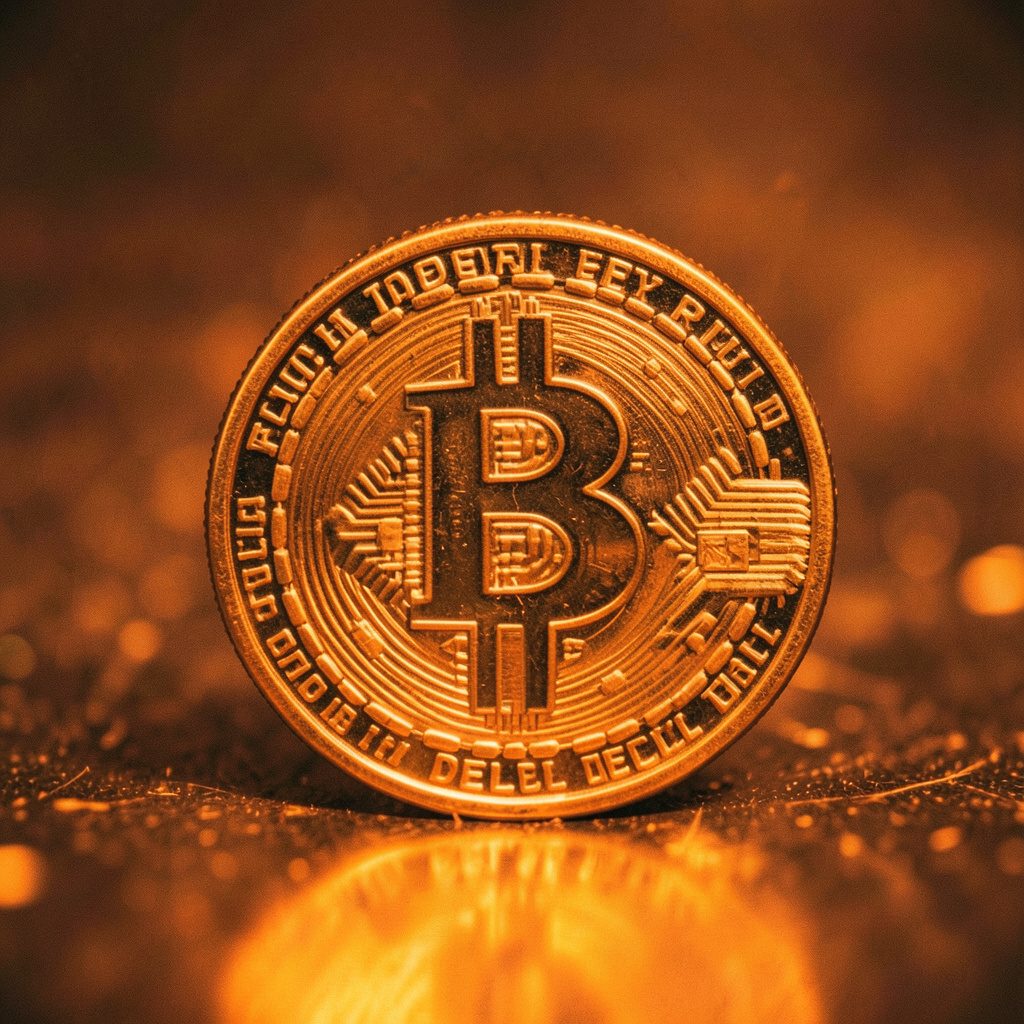 ダークグレーの背景に金色のビットコイン価格チャートのライン